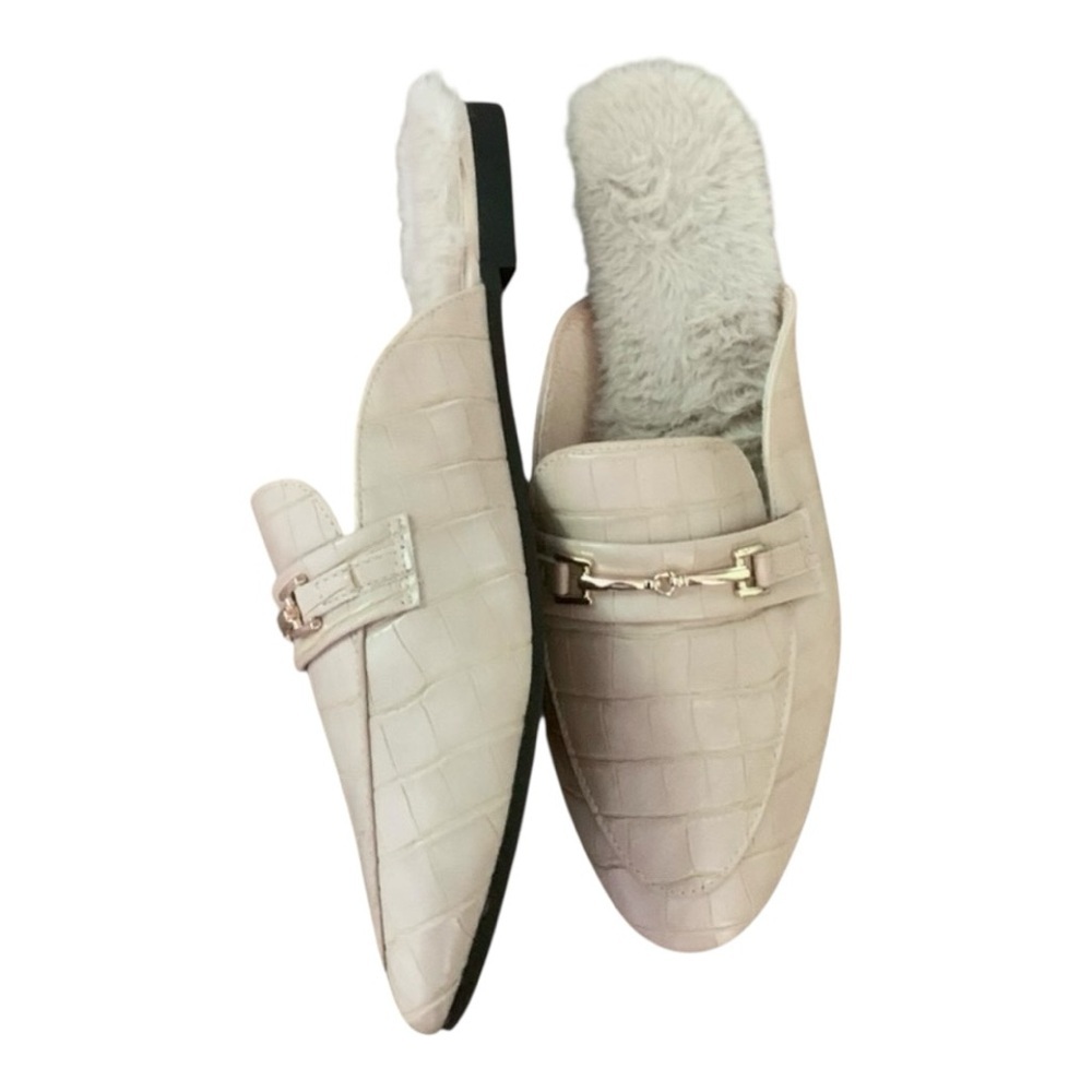 SHE&IN LEATHER FUR SLIPPERS Cream Woman’s Size 8.5